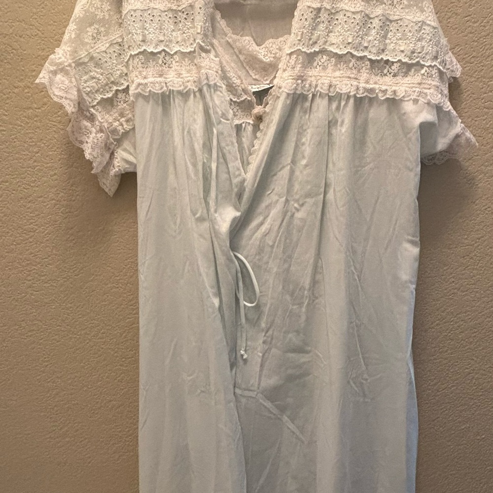 Vintage Christian Dior Baby Blue w/White Lace Trim Nightgown w/Cover Up